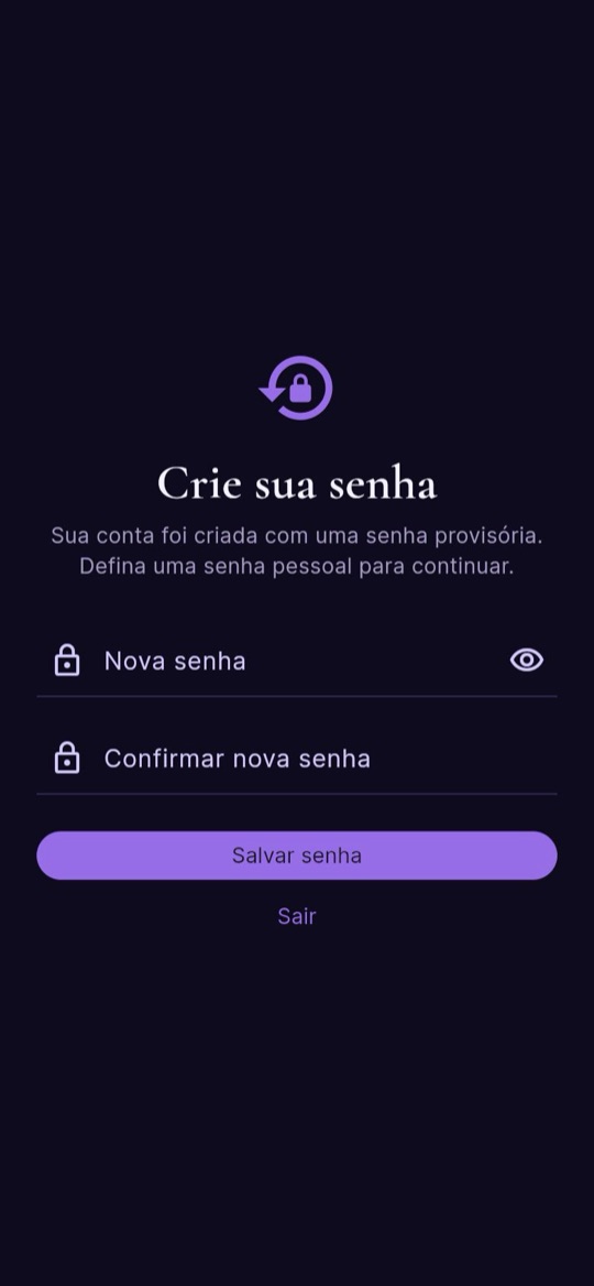 Tela Crie sua senha