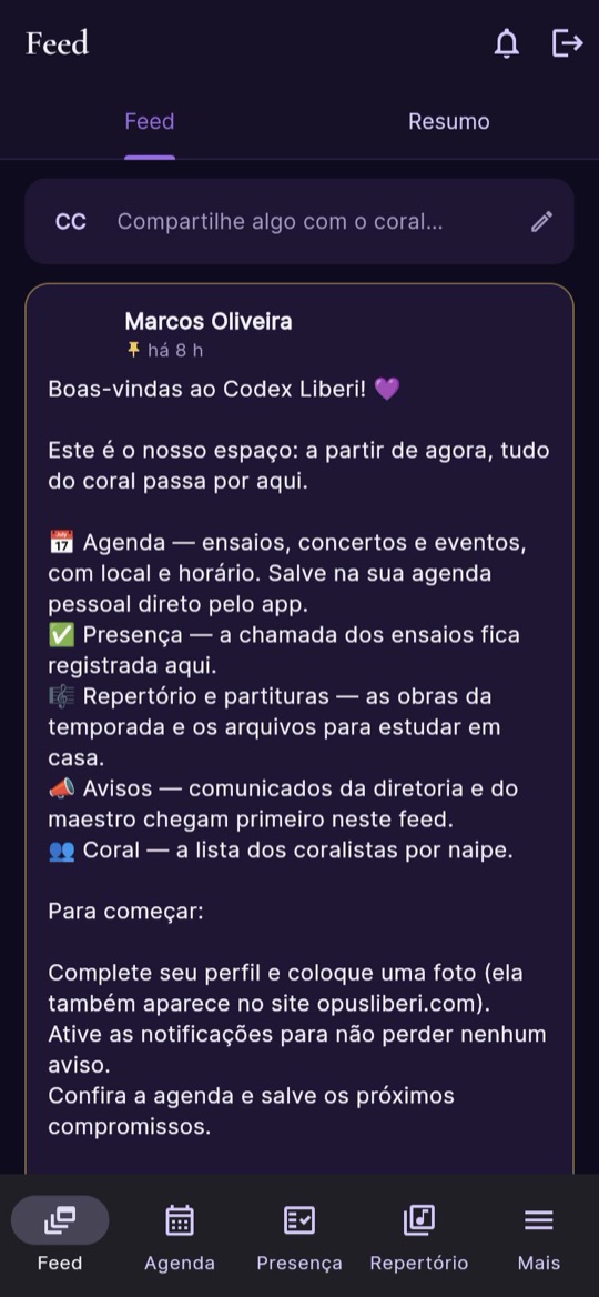 Feed com aviso de boas-vindas